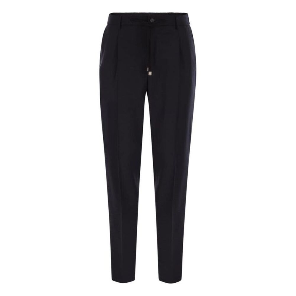 PESERICO Men's Pleated Front Drawstring Trousers Men BLUE Pants